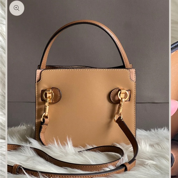 NWT Tory Burch Lee Radziwell Petite Double Bag Tiramisu Tan Leather Crossbody - Picture 5 of 13